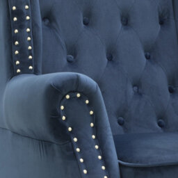 Velvet Wingback Fireside Chair Armchair With Buttons Navy Blue - thumbnail 6