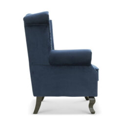 Velvet Wingback Fireside Chair Armchair With Buttons Navy Blue - thumbnail 4
