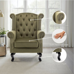 Velvet Wingback Fireside Chair Armchair With Buttons Navy Blue - thumbnail 9