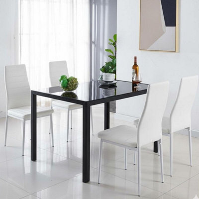 Kosy Koala Modern Black Glass Dining Table Set With 4 White Chairs Kitchen Dining Room Furniture - image 1