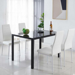 Kosy Koala Modern Black Glass Dining Table Set With 4 White Chairs Kitchen Dining Room Furniture - thumbnail 1