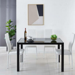 Kosy Koala Modern Black Glass Dining Table Set With 4 White Chairs Kitchen Dining Room Furniture - thumbnail 2