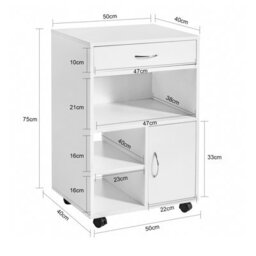 Sobuy Fbt106-W, Home Office File Cabinet Printer Stand Storage Cabinet Side Cabinet On Wheels,white,w50Xd40Xh75.5 - thumbnail 3