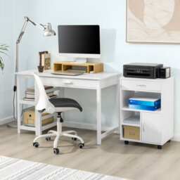 Sobuy Fbt106-W, Home Office File Cabinet Printer Stand Storage Cabinet Side Cabinet On Wheels,white,w50Xd40Xh75.5 - thumbnail 2