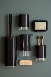 Orsina Black Acrylic Toilet Brush Holder With Covered Lid, Modern Loo Brush, Durable Brush Set For Office Use - thumbnail 4