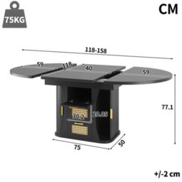 Abrihome Extendable Dining Table 118 To158Cm With Rattan Drawers Storage, Mdf Wood Look Finish In Black Natural Oak Effect For Home Kitchen - thumbnail 6