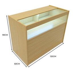 MonsterShop Maple Shop Counter Led Light B 1200mm Lockable Sliding Doors 2 Keys Retail Storage Unit Display Showcase Cabinet Reception Desk - thumbnail 5