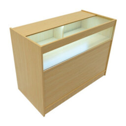 MonsterShop Maple Shop Counter Led Light B 1200mm Lockable Sliding Doors 2 Keys Retail Storage Unit Display Showcase Cabinet Reception Desk - thumbnail 1