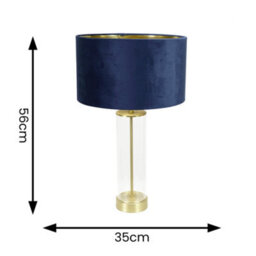Valuelights Balan Glass With Gold Table Lamp And Navy Blue Velvet With Metallic Gold Inner Lamp Shade - thumbnail 4