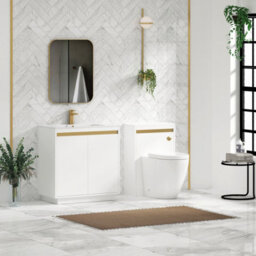 Royal Bathrooms Orion 800mm Matt White 2 Door Floor Standing Vanity Unit With Carrara White Basin & Brushed Brass Accent Trim - thumbnail 3