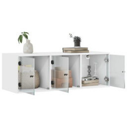 Berkfield Wall Cabinet With Glass Doors White 102X37X35 Cm - thumbnail 5