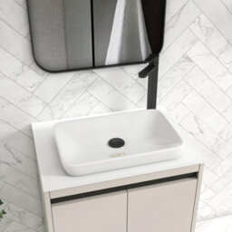 Royal Bathrooms Orion 600mm Warm Taupe Wall Hung Plain White Countertop Vanity Unit 2 Drawer With Qubix Basin & Black Accent Trim - thumbnail 5