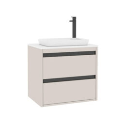 Royal Bathrooms Orion 600mm Warm Taupe Wall Hung Plain White Countertop Vanity Unit 2 Drawer With Qubix Basin & Black Accent Trim - thumbnail 6