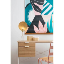 Orsina Natural Oak Veneer Writing Desk With Drawers,office Table,sleek White Metal Frame Desk,storage Workstation - thumbnail 8