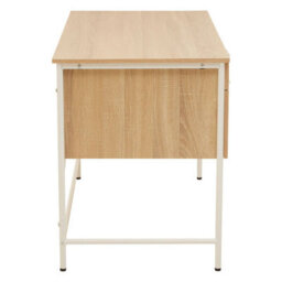 Orsina Natural Oak Veneer Writing Desk With Drawers,office Table,sleek White Metal Frame Desk,storage Workstation - thumbnail 4