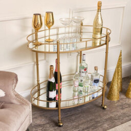 Melody Maison Gold Mirrored Oval Drinks Trolley - thumbnail 1