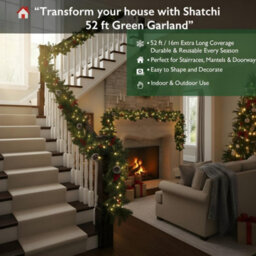 Shatchi 2 Pack Of 16M Alaskan Green Christmas Garland - Thick, Bushy Festive Décor - thumbnail 8