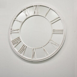 Biznest White Brushed Grey Round Roman Numeral Clock Style Frame Indoor/outdoor Wall Mirror 80Cm Garden Art Decor Window Style
