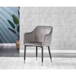 Life Interiors Set Of 2 Grey Verona Velvet Dining Chairs With Quilted Back & Black Legs - Modern Accent Chair With Silver Foot Tips - thumbnail 3