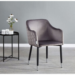 Life Interiors Set Of 2 Grey Verona Velvet Dining Chairs With Quilted Back & Black Legs - Modern Accent Chair With Silver Foot Tips - thumbnail 4