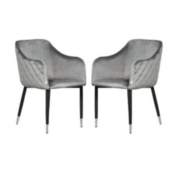 Life Interiors Set Of 2 Grey Verona Velvet Dining Chairs With Quilted Back & Black Legs - Modern Accent Chair With Silver Foot Tips - thumbnail 1