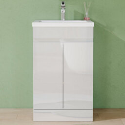 AVER-GROWTH 600mm Vanity Unit With Basin Gloss White Thick Ceramic Sink Floor Standing Bathroom Storage Cabinet Soft Close Hinges 2 Doors - thumbnail 6