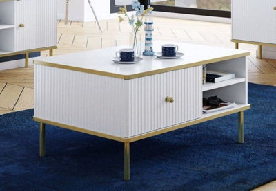 Amos Mann Furniture Camelia White And Gold Small Elegant Storage Coffee Table - image 1