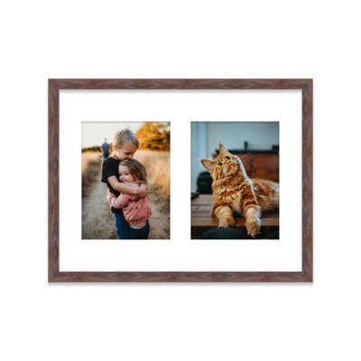 16X12 Inch 2 Opening Photo Collage Frame, Display Two 8X6 Inch Photos, Multi Aperture Family Picture Frame, Walnut - image 1