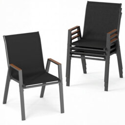 Costway Stackable Patio Chairs Set Of 4 Outdoor Breathable Fabric Dining Chairs With High Backs
