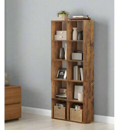 Modcraft 10-Cube Bookcase, Rustic Brown Storage Unit, Industrial Bookshelf For Living Room, Bedroom,
