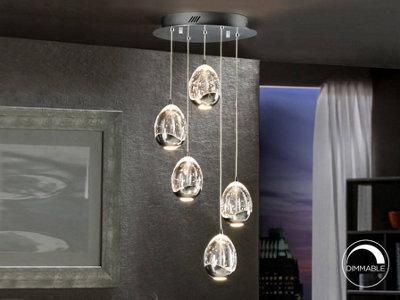 Luminosa Lighting Luminosa Roc Integrated Led 5 Light Crystal Cluster Drop Ceiling Pendant Chrome - Uk Stock - image 1