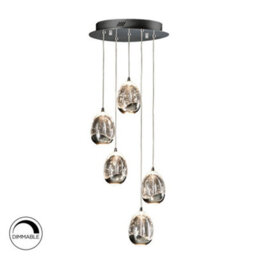 Luminosa Lighting Luminosa Roc Integrated Led 5 Light Crystal Cluster Drop Ceiling Pendant Chrome - Uk Stock - thumbnail 2