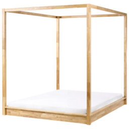 Beliani Four Poster Bed Wood Herliere 160 X 200 Cm (Eu King Size) Light Brown - thumbnail 1