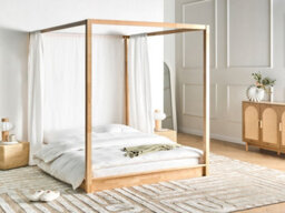 Beliani Four Poster Bed Wood Herliere 160 X 200 Cm (Eu King Size) Light Brown - thumbnail 2