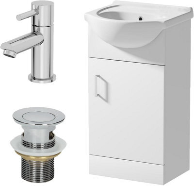 Affine 450mm Floorstanding Bathroom Vanity Unit & Basin Sink Gloss White Tap + Waste - image 1