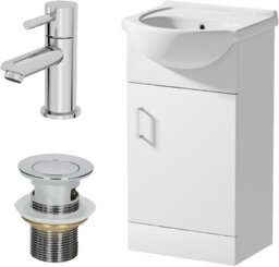Affine 450mm Floorstanding Bathroom Vanity Unit & Basin Sink Gloss White Tap + Waste - thumbnail 1