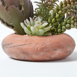 Homescapes Artificial Green Handcrafted Succulent Arrangement In Decorative Round Terracotta Pot, 15 Cm - thumbnail 4