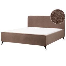 Beliani Bed Boucle Valognes 180 X 200 Cm (Eu Super King) Brown - thumbnail 1