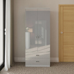 Fwstyle 2 Drawer 2 Door Combination Wardrobe Grey Gloss Scratch Resistant Bedroom Furniture - thumbnail 2
