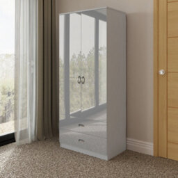 Fwstyle 2 Drawer 2 Door Combination Wardrobe Grey Gloss Scratch Resistant Bedroom Furniture - thumbnail 1
