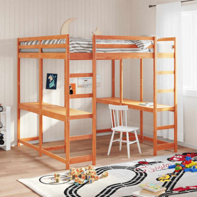 Berkfield Loft Bed With Desk And Ladder Wax Brown 160X200 Cm Solid Wood Pine - image 1