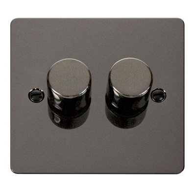 Flat Plate Black Nickel 2 Gang 2 Way Led 100W Trailing Edge Dimmer Light Switch - Se Home