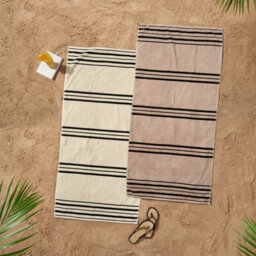 Catherine Lansfield Banded Stripe Cotton 75X150Cm Beach Towel Pair Cream/natural - thumbnail 1
