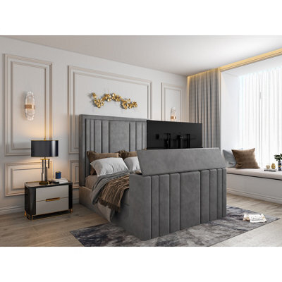 Atom Upholstered Soft Velvet  Grey Tv Bespoke Bed Frame - image 1