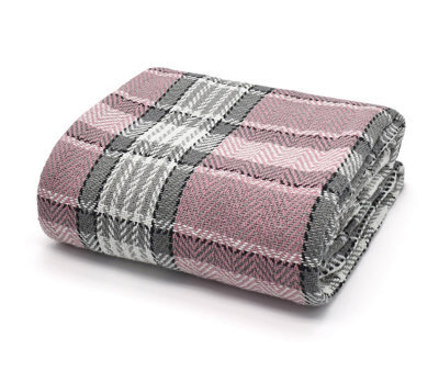Velosso Soft Weave Cotton Throw Blanket - Ideal For Sofa, Bed, Armchair - 90Cm X 100Cm - Blush And Grey
