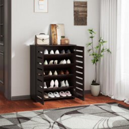 Shoe Storage Cabinet With Slatted Doors For 15 Pairs Of Shoes Brown - thumbnail 3