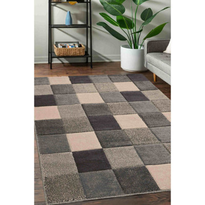 Melrose Grey Blocks Geometric Design Medium Indoor Area Rug 120/170Cm - image 1