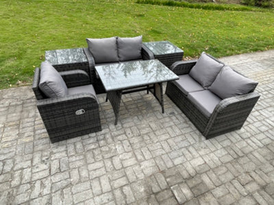 Fimous 6 Pieces Outdoor Garden Dining Sets Rattan Furniture With Dining Table Armchairs Love Sofa 2 Side Tables Dark Grey Mixed - image 1
