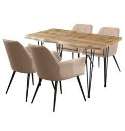 Hallowood Furniture Cullompton Large Dining Table 120Cm, Live Edge Effect Top,  With 4 Light Brown Fabric Arm Chairs - thumbnail 8