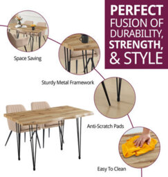 Hallowood Furniture Cullompton Large Dining Table 120Cm, Live Edge Effect Top,  With 4 Light Brown Fabric Arm Chairs - thumbnail 2